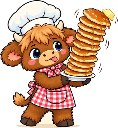 Moomli balanciert einen hohen Pancake-Turm
